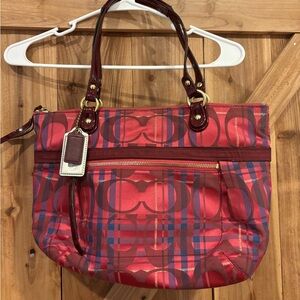 Coach poppy tartan plaid tote